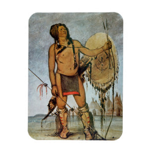 Comanche warrior with a shield, lance and bow and magnet