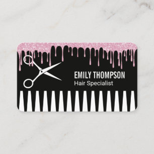 Comb Hair Stylist Glitter Drip Business Card