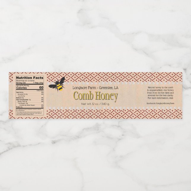 Comb Honey Box Wrap Around Label (Single Label)
