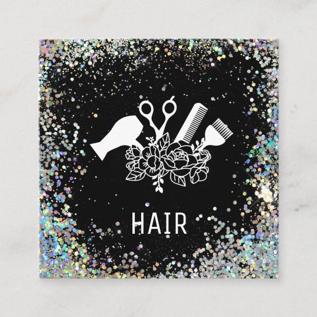*~* Comb Scissors Flowers Brush Glitter  AP6  Square Business Card (Front)