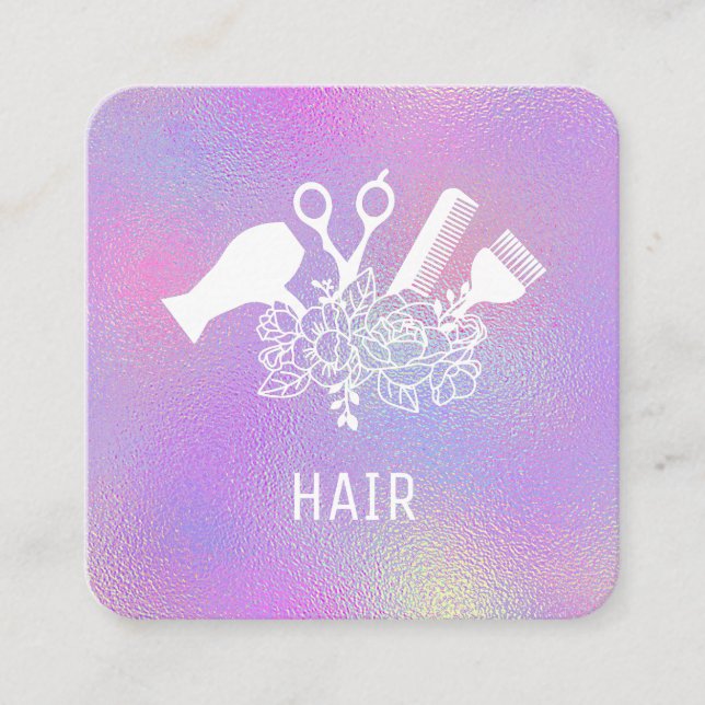*~* Comb Scissors Flowers Brush Rainbow   AP6  Square Business Card (Front)