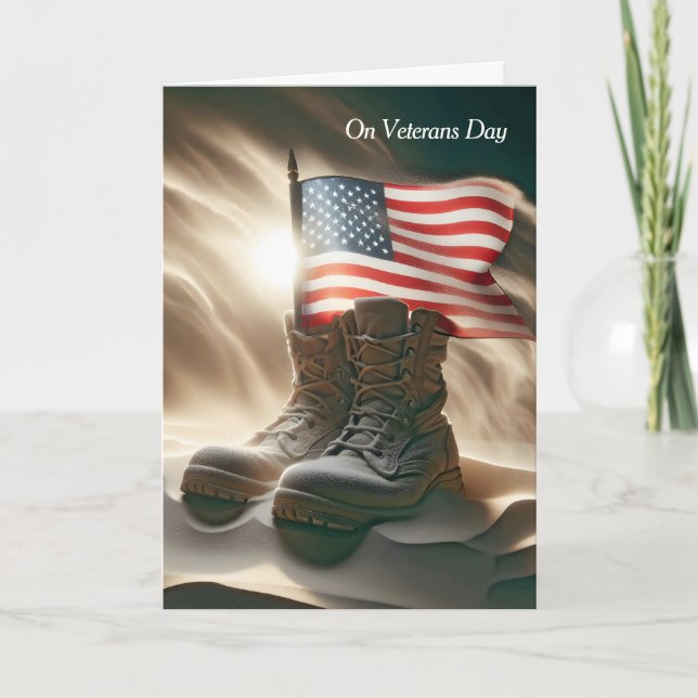 Combat Boots and Flag Veterans Day Card (Front)