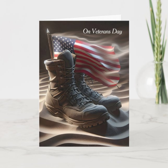Combat Boots and Flag Veterans Day Card (Front)