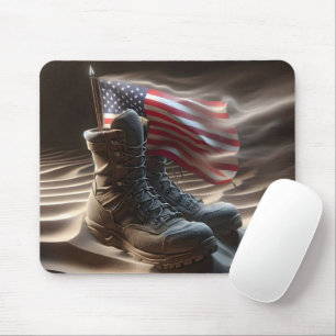 Combat Boots With American Flag Mouse Pad