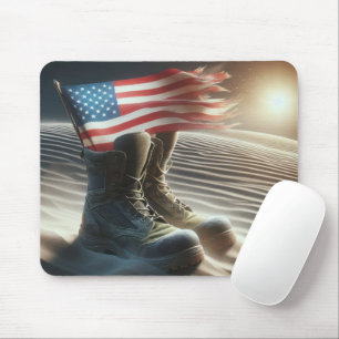 Combat Boots With American Flag Mouse Pad