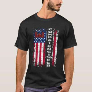 Combat Engineer Distressed American Flag U S Milit T-Shirt