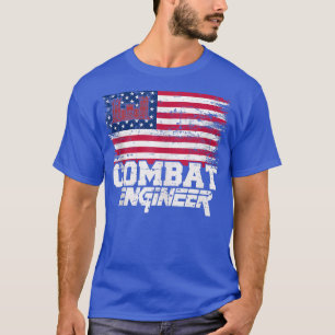 Combat Engineer with American Flag Distressed U T-Shirt