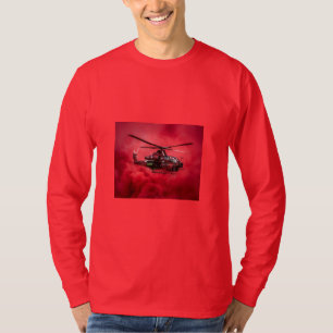 Combat Helicopter Flying Above Massive Flames T-Shirt