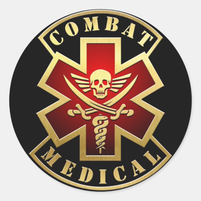 Combat Medical Skull & Swords Cross Patch Classic Round Sticker (Front)