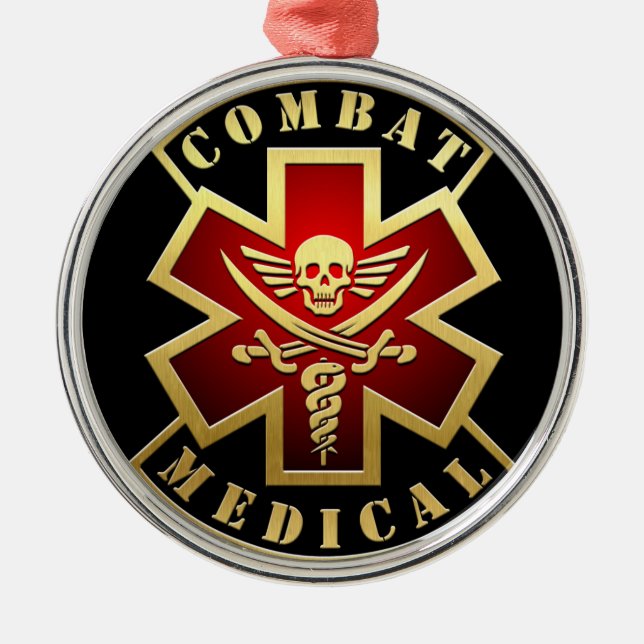 Combat Medical Skull & Swords Cross Patch Metal Ornament (Front)