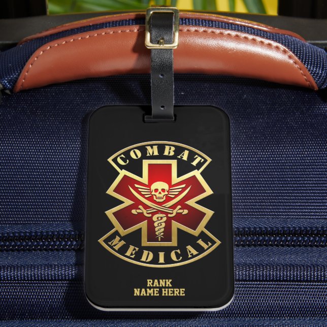 Combat Medical Skull & Swords Customizable Luggage Tag (Front Insitu 2)