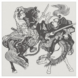 Combat of Japanese samurai warriors Fabric