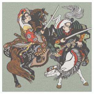 Combat of Japanese samurai warriors Fabric