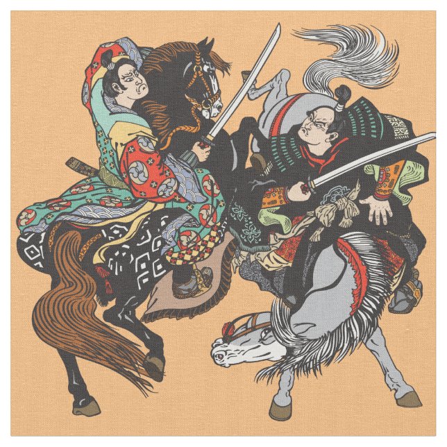 Combat of Japanese samurai warriors  Fabric (Close Up)