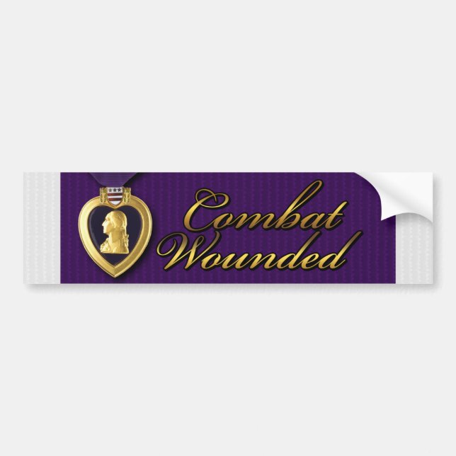 Combat Wounded Veteran Military Purple Heart Bumper Sticker (Front)