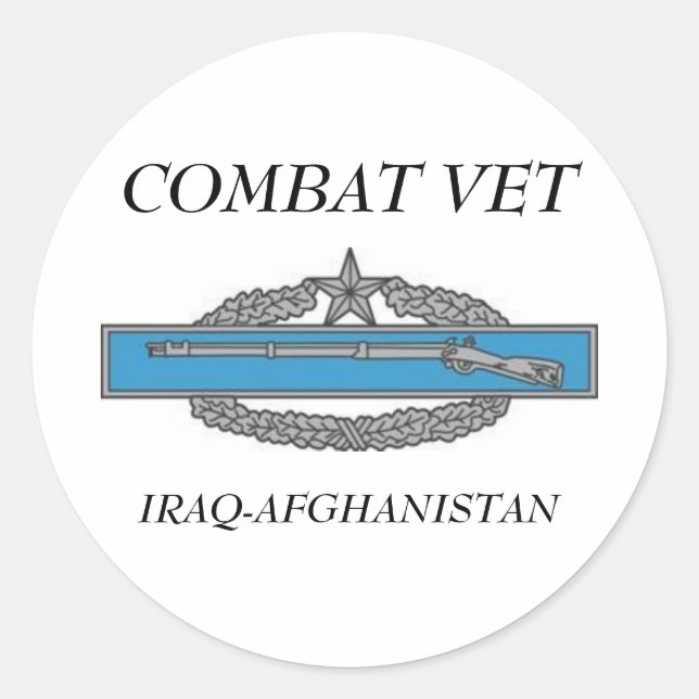 CombatInfBadge2Awd, COMBAT VET, IRAQ-AFGHANISTAN Classic Round Sticker (Front)