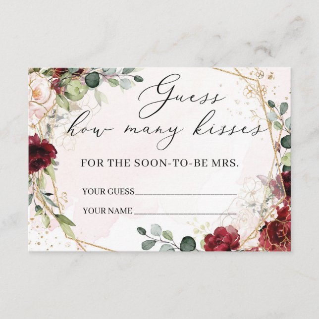 Combien de baisers jeu carte boho bordeaux floral (Devant)