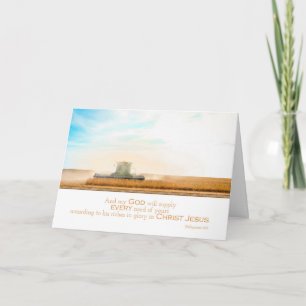 Combine Harvests Wheat Philippians Encouragement Card