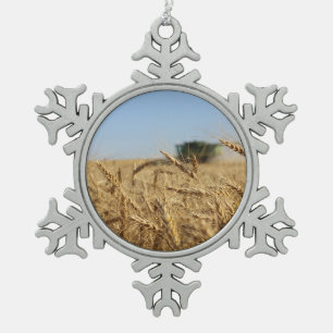 Combine in Wheat Field Snowflake Pewter Christmas Ornament