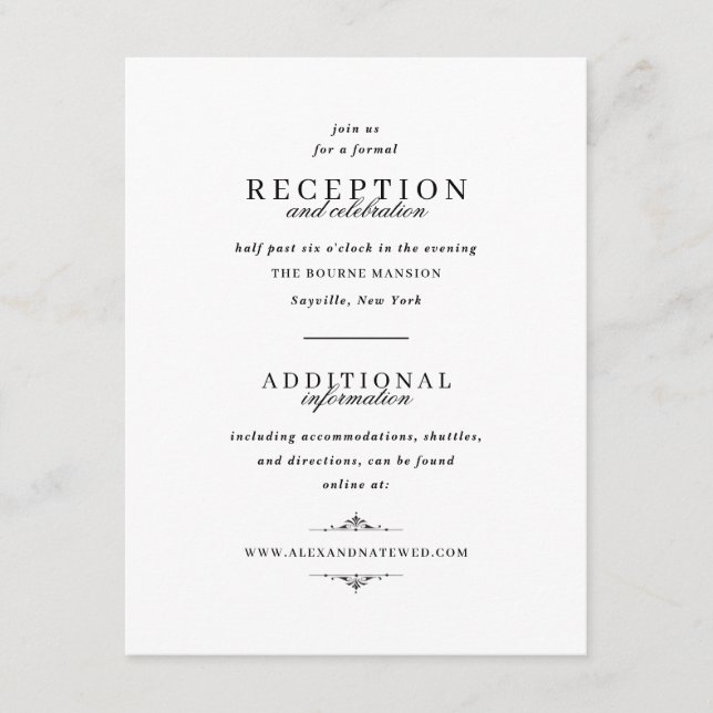 Combined Information Reception and Wedding Website Enclosure Card (Front)