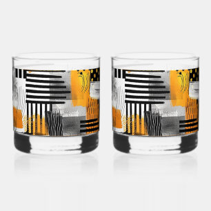Combo Black/Orange Modern Art Print Whiskey Glass