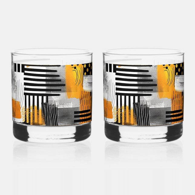 Combo Black/Orange Modern Art Print Whiskey Glass (Back)