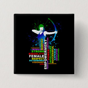 Combo Female Archer and Strong Women Word Cloud 2 Inch Square Button