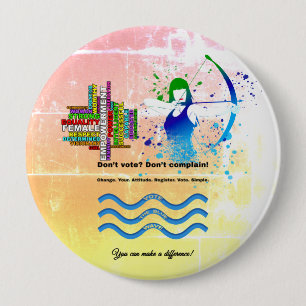 Combo Female Archer Strong Women Vote Blue 4 Inch Round Button