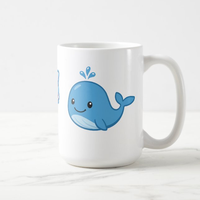 Combo Kawaii Anime, Cute Blue Whale and Octo-Vibes Coffee Mug (Right)