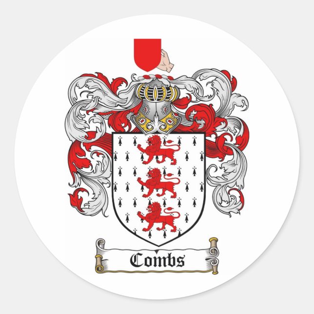 COMBS FAMILY CREST -  COMBS COAT OF ARMS CLASSIC ROUND STICKER (Front)