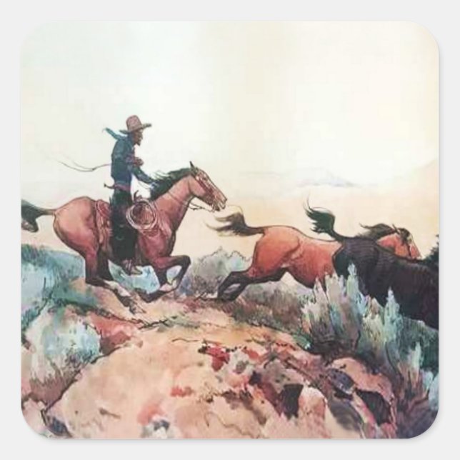 “Come A-Runnin” Western Art by Maynard Dixon Square Sticker (Front)