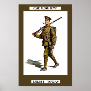 Come Along, Boys! Enlist To-Day Poster