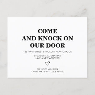 Come and Knock Our Door Black Simple New Address  Announcement Postcard