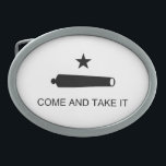 Come And Take It Texas Flag Battle of Gonzales Belt Buckle<br><div class="desc">Texas Flag - Come and Take It. This flag was raised by Texas settlers at the Battle of Gonzales in October 1835 after Mexico attempted to retrieve a cannon which had been granted to the town of Gonzales for protection against raids by native tribes.

http://en.wikipedia.org/wiki/File:Texas_Flag_Come_and_Take_It.svg</div>