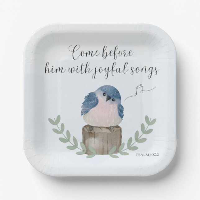 Come before him with joyful songs, Religious Gifts Paper Plate (Front)