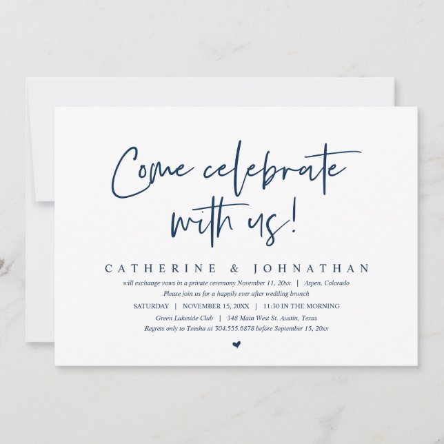 Come Celebrate With Us, Wedding Elopement Brunch Invitation (Front)