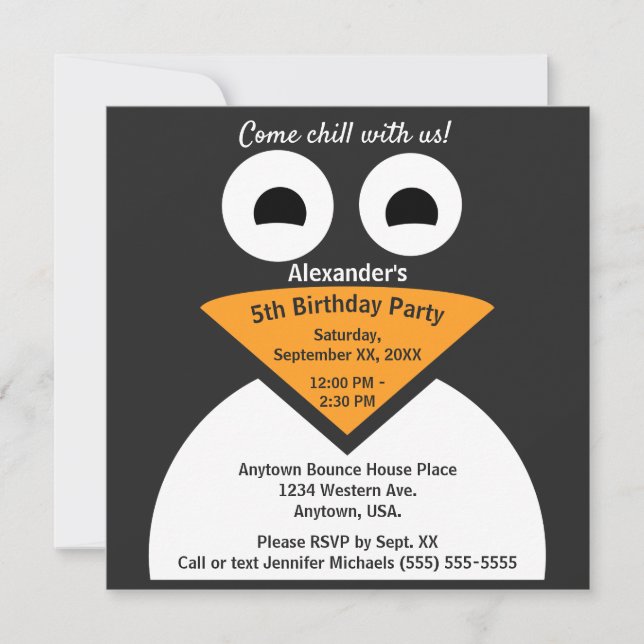 Come Chill Penguin Children's Birthday Party Invitation (Front)