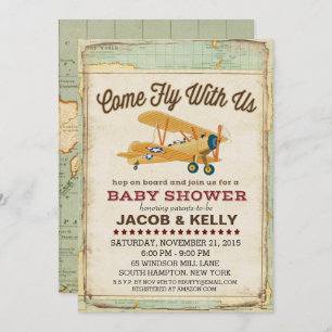 Come Fly Baby Shower Airplane Travel Invitation