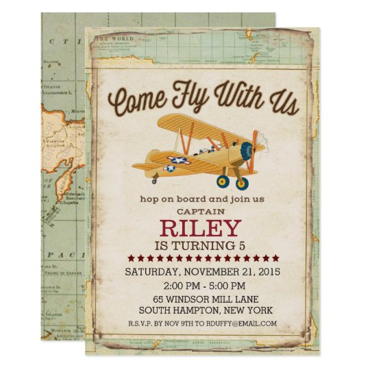 Come Fly Birthday Airplane Travel Invitation