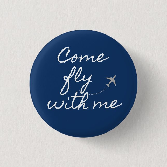 Come fly with me white/navy minimalist button (Front)