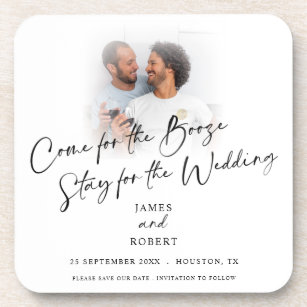 Come For Booze Photo Keepsake Save The Date Coaster