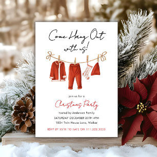 Come Hang Up With Us Clothesline Christmas Party  Invitation