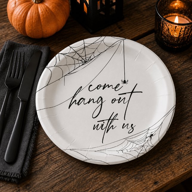 Come Hang With Us Halloween Party Paper Plate (Encourage every ghost and ghoul to stay awhile with these playful “Come Hang Out With Us” plates,)