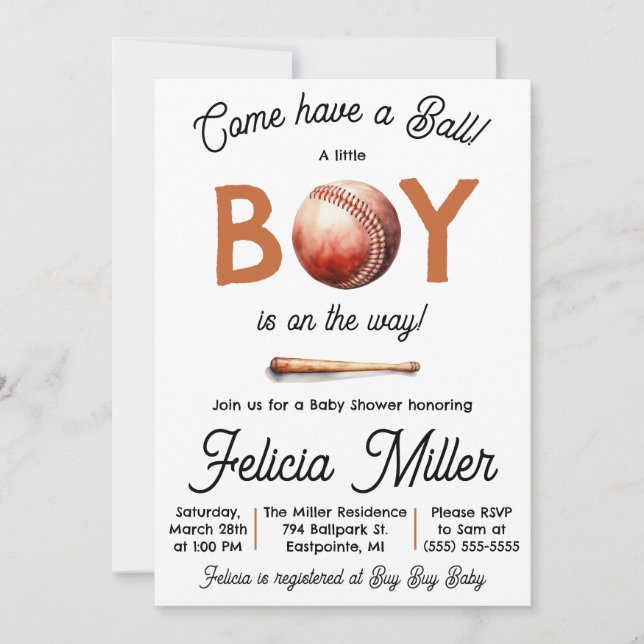 Come Have a Ball! Baby Boy Baseball Baby Shower Invitation (Front)