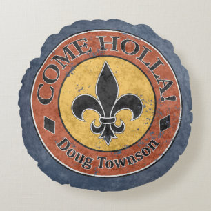 Come Holla! Fleur-de-lis Circle Logo Round Pillow