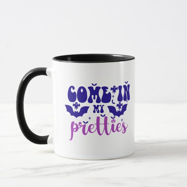 Come in My Pretties Bats Ghosts Halloween Mug (Left)