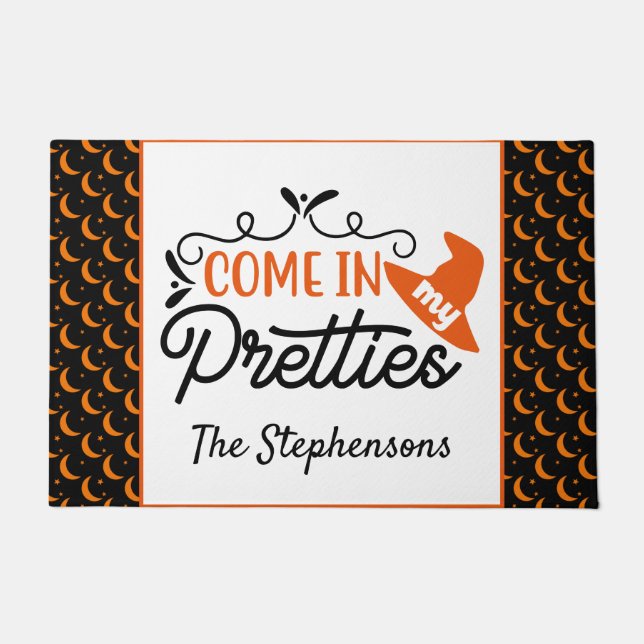 Come In My Pretties Personalized Halloween Witch Doormat (Front)