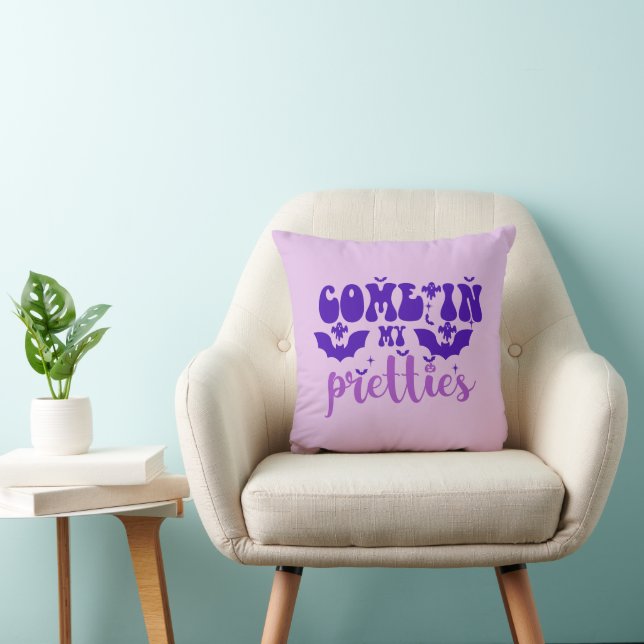 Come in My Pretties Purple Halloween Throw Pillow (Chair)