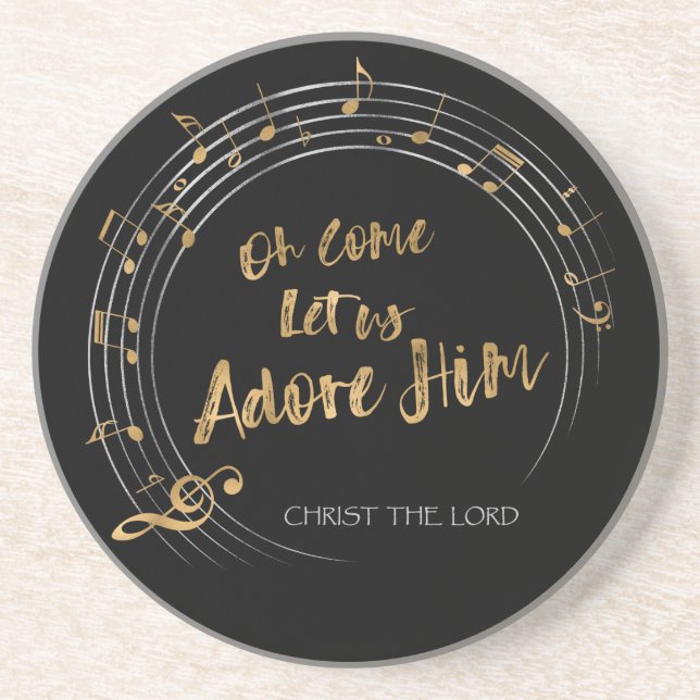 COME LET US ADORE HIM Christmas Hymn Elegant Stone Coaster (Front)