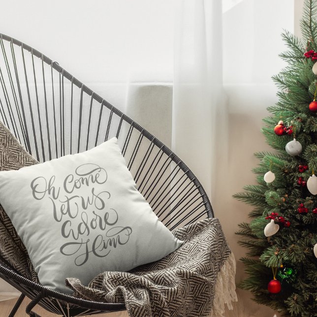 Come Let Us Adore Him Hand Calligraphed Throw Pillow (Creator Uploaded)